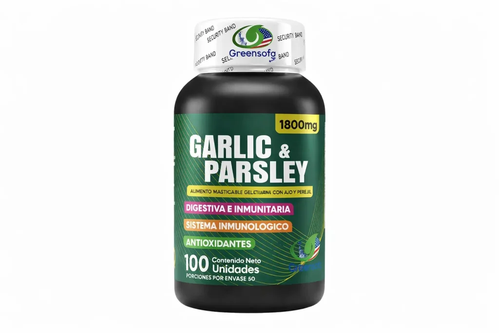 ajo y perejil (garlic y parsley) ,1800 mgr, 100 capsulas, living natural,