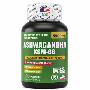 ashwagandha ksm66, 5.500 mg,100 softgels, nutritional suplement arizona, usa,