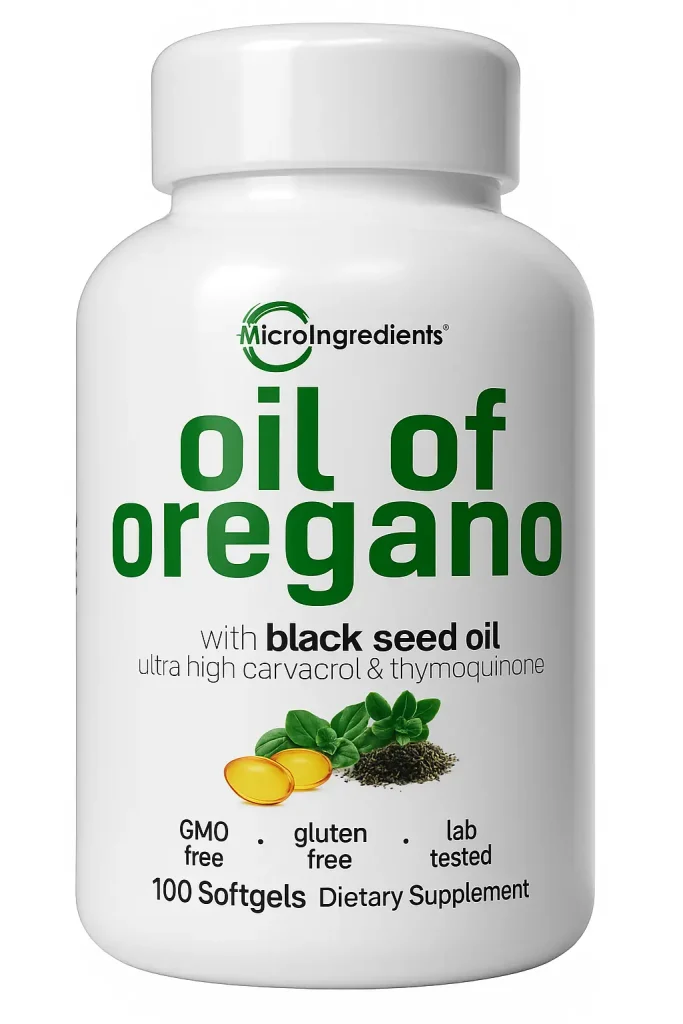 OIL OF OREGANO + Black Seed Oil, 300 mg, 100 Softgels, Microingredients, USA OIL OREGANO