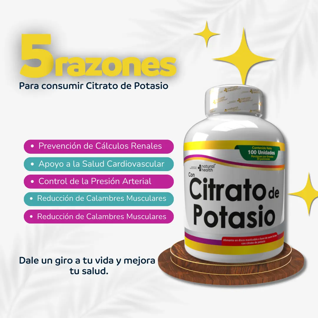 natural health, citrato de potasio, 100 capsulas masticables natural health, citrato de potasio, 100 capsulas masticables