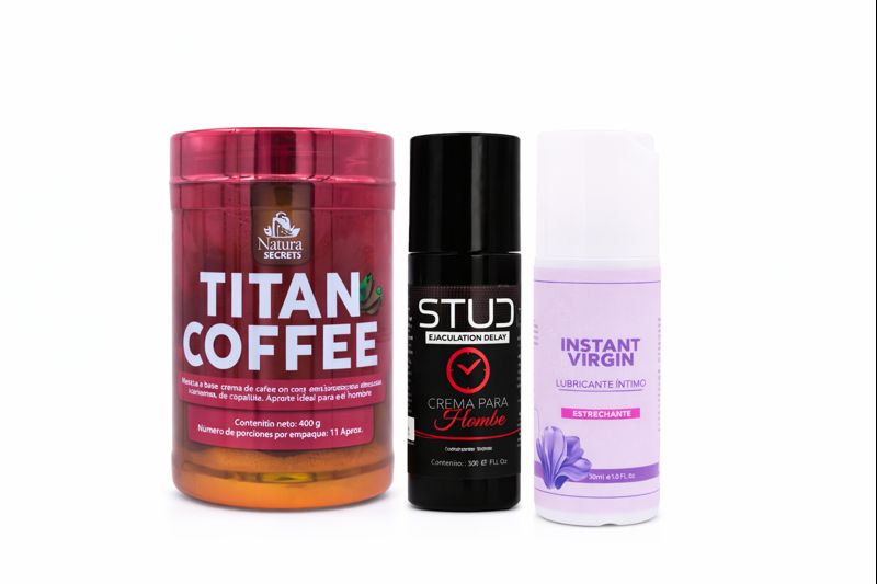 Combo Energía, Rendimiento y Confort Intimo | Titan Coffee + Stud Delay + Instant Virgin, Unmerco combo 3 (titan coffe, stud y instant virgin)