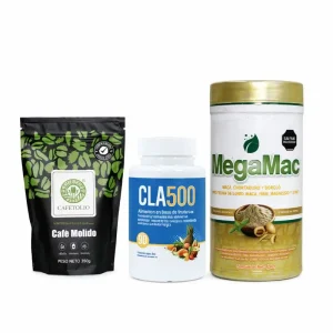 unmerco, combo energía, metabolismo y vitalidad con megamac + cafetolio café verde + cla500