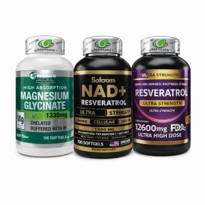 naturesmith, combo 3 tarros, magnesium glycinate con b6, nad+ con resveratrol y resveratrol ultra strength