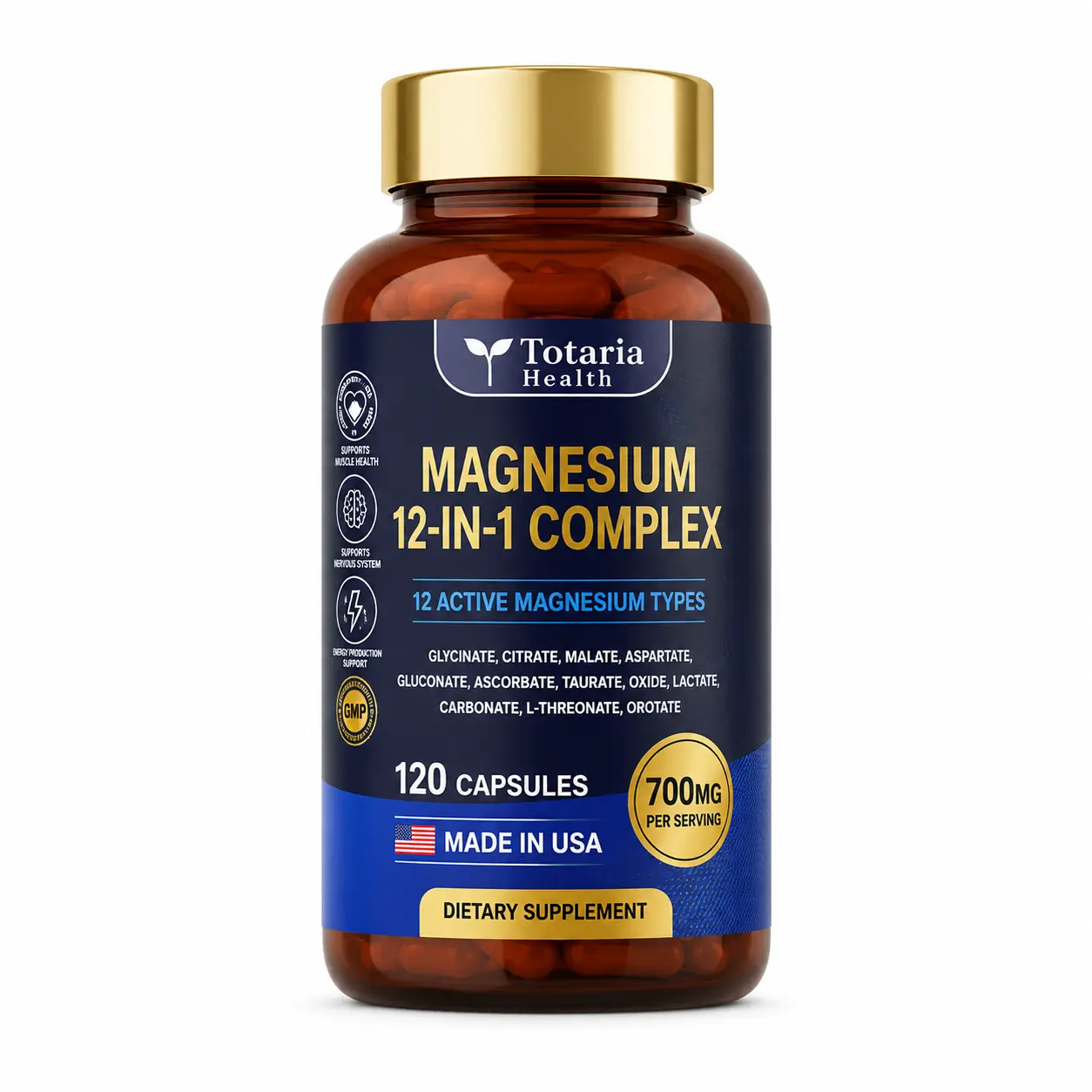 magnesium 12 in 1 complex | 700 mg | 120 cápsulas | totaria health magnesium 12 in 1 complex | 700 mg | 120 cápsulas | totaria health