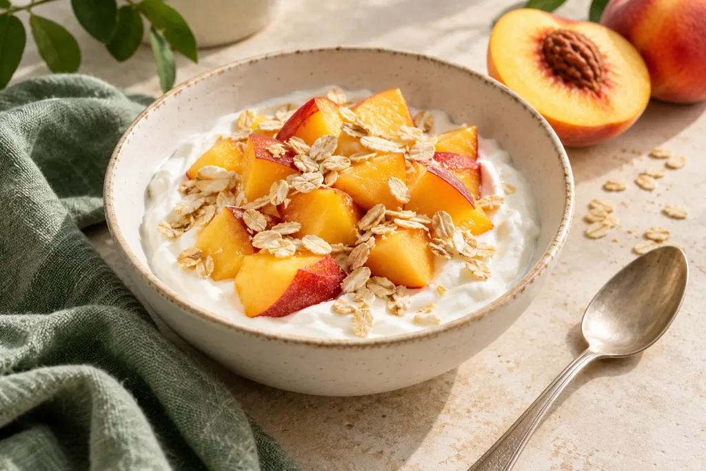 yogur griego con durazno y avena 1